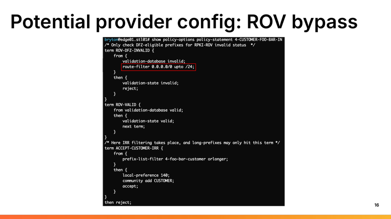 TE with long prefixes: a customer announces a /32 alongside its covering /24 to steer one specific IP over a specific link.