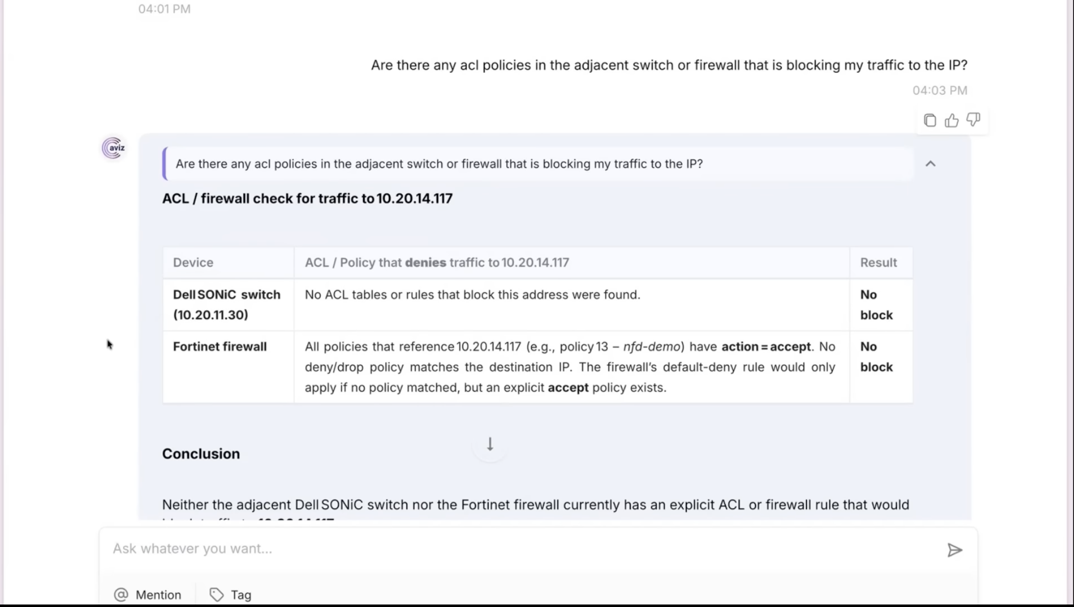 AI Demo - Checking Firewall Rules