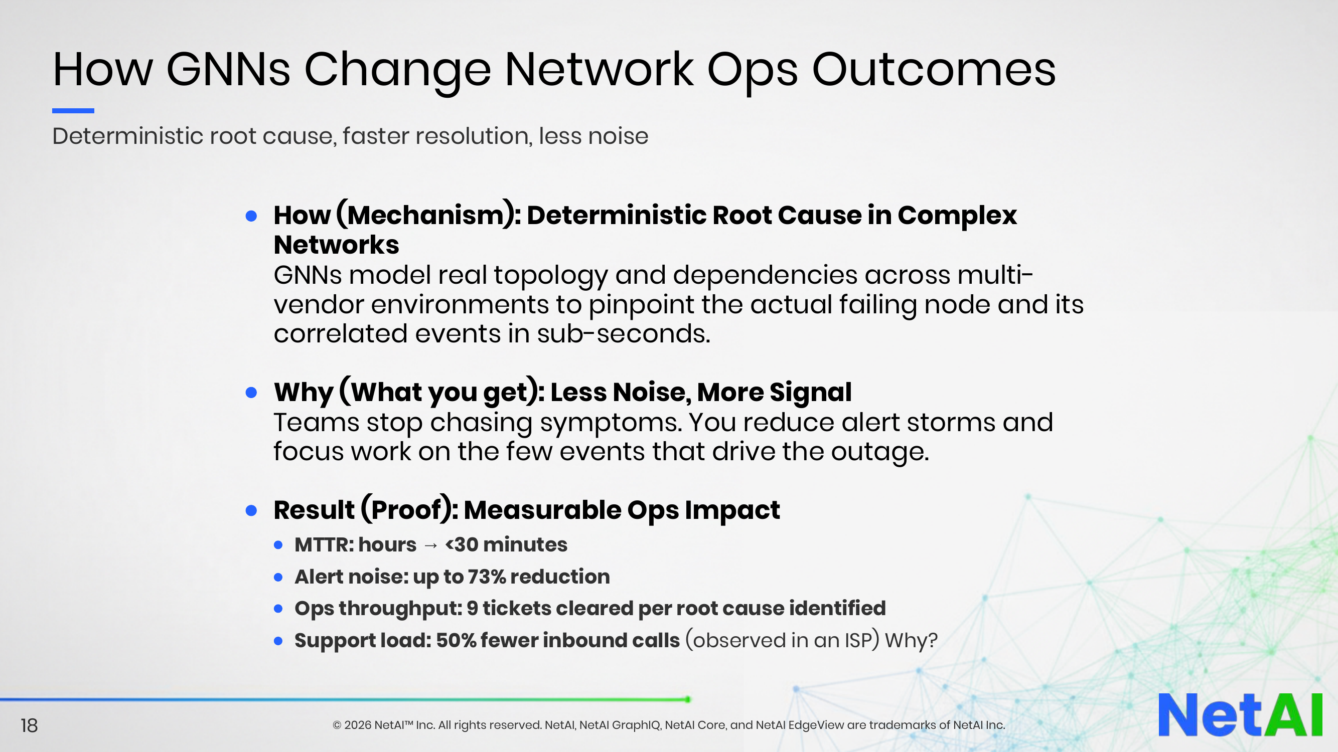 How GNNs Change Network Ops Outcomes - MTTR, alert noise reduction, throughput