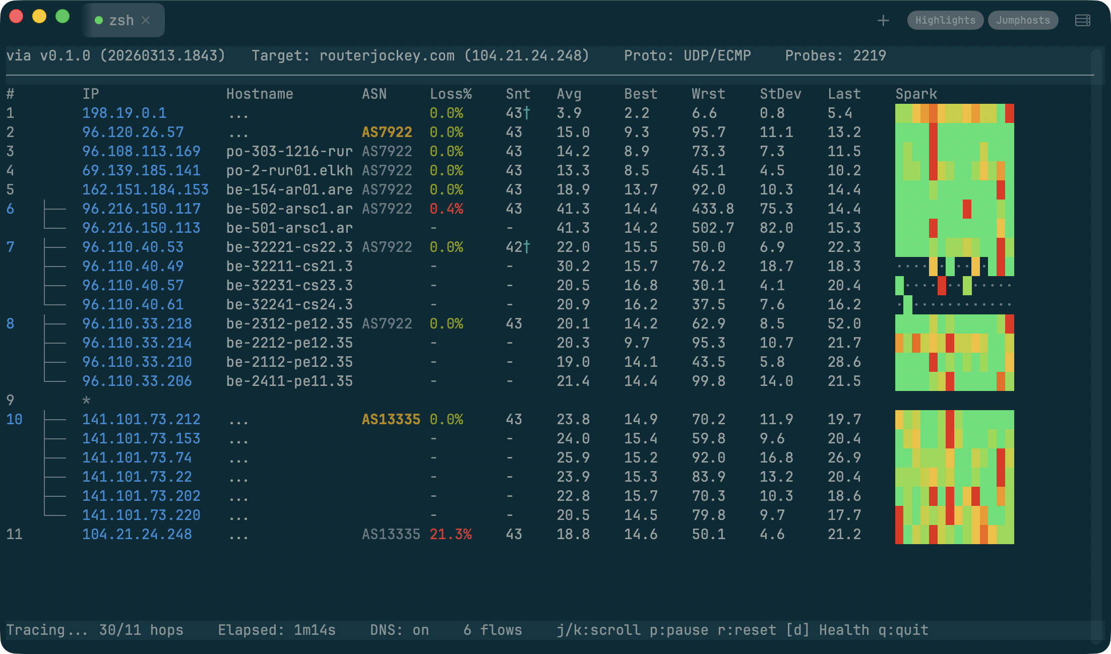 viaduct showing ECMP paths and rate-limit detection